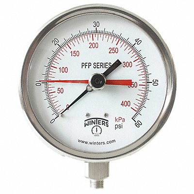 WINTERS PFP710DRY45BFMAXI45 K4534 Pressure Gauge 4-1/2 Dial Size Silver