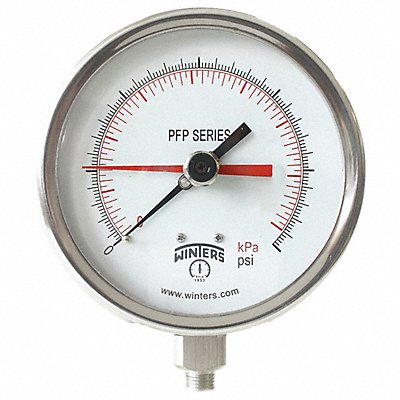 WINTERS PFP717DRY45BFMAXI45 K4534 Pressure Gauge 4-1/2 Dial Size Silver