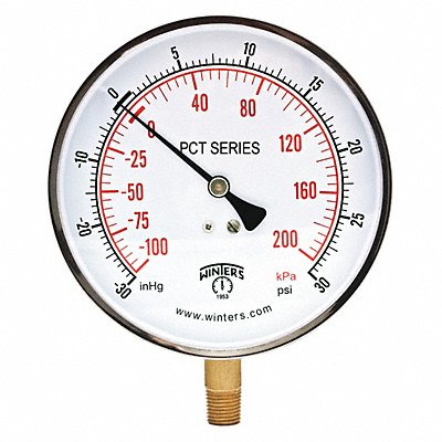 WINTERS PCT329 K4682 Compound Gauge 4-1/2 Dial Size Silver