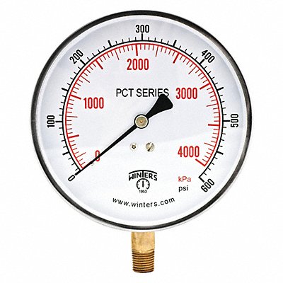 WINTERS PCT331 K4529 Pressure Gauge 4-1/2 Dial Size Silver