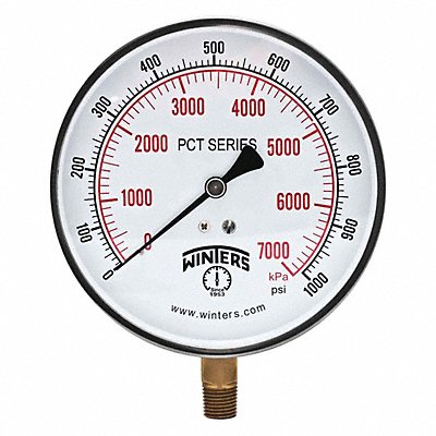 WINTERS PCT293 K4529 Pressure Gauge 4-1/2 Dial Size Silver