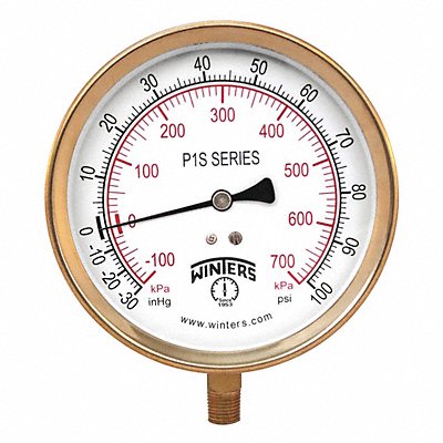WINTERS P1S414 K4531 Compound Gauge 4-1/2 Dial Size Grey