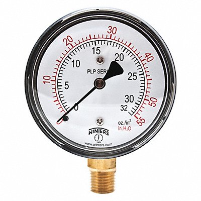 WINTERS PLP302 K4546 Pressure Gauge 2-1/2 Dial Size Black