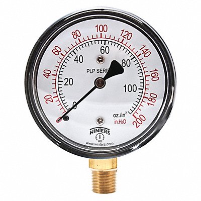 WINTERS PLP303 K4546 Pressure Gauge 2-1/2 Dial Size Black