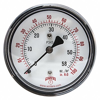 WINTERS PLP343 K4544 Pressure Gauge 2-1/2 Dial Size Black