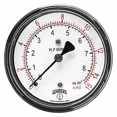 WINTERS PLP340 K4544 Pressure Gauge 2-1/2 Dial Size Black