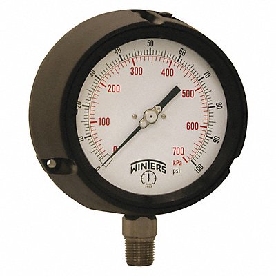 WINTERS PPC5064GSG45 Pressure Gauge 4-1/2 Dial Size Black
