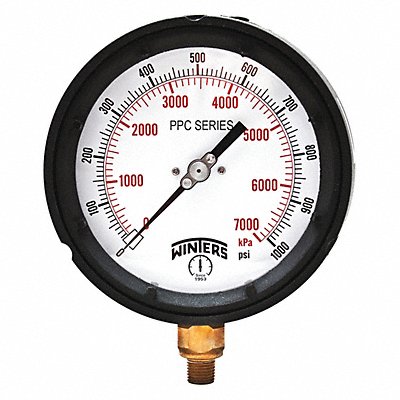 WINTERS PPC5098GSG Pressure Gauge 4-1/2 Dial Size Black