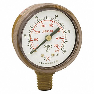 WINTERS PWL2722 K4562 Pressure Gauge 2 Dial Size Brass