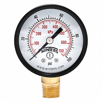 WINTERS PEM202 Pressure Gauge 2 Dial Size Black