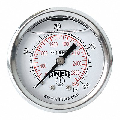 WINTERS PFQ2288 Pressure Gauge 2 Dial Size Silver