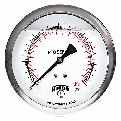 WINTERS PFQ1554 Pressure Gauge 4 Dial Size Silver