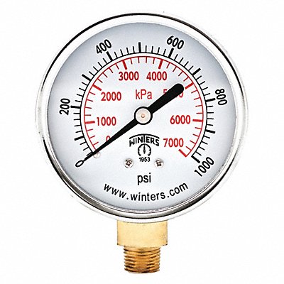 WINTERS PEM290 Pressure Gauge 2-1/2 Dial Size Black