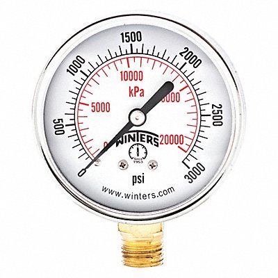 WINTERS PEM291 Pressure Gauge 2-1/2 Dial Size Black