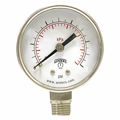 WINTERS PRL038 Pressure Gauge 1-1/2 Dial Size Silver