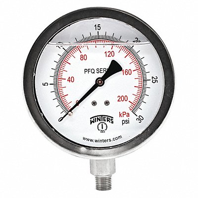 WINTERS PFQ769DRY Pressure Gauge 4 Dial Size Silver