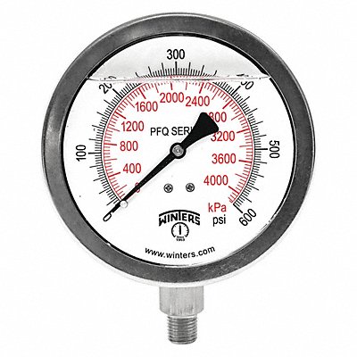WINTERS PFQ776DRY Pressure Gauge 4 Dial Size Silver