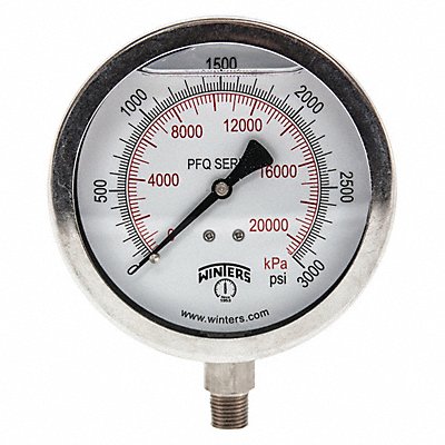 WINTERS PFQ1531DRY Pressure Gauge 4 Dial Size Silver