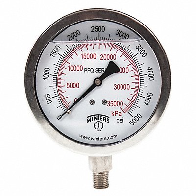 WINTERS PFQ1532DRY Pressure Gauge 4 Dial Size Silver