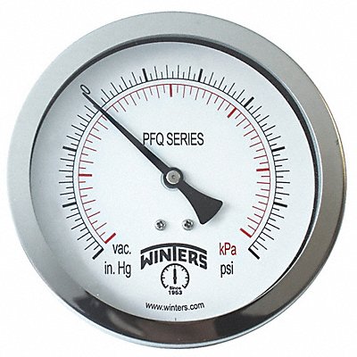 WINTERS PFQ1276DRY Pressure Gauge 4 Dial Size Silver