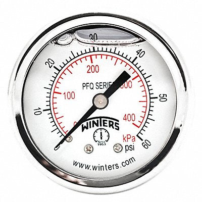 WINTERS PFQ2488DRY2FF K4540 Pressure Gauge 2 Dial Size Silver