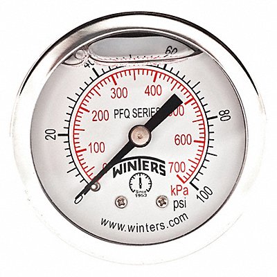 WINTERS PFQ2489DRY2FF K4540 Pressure Gauge 2 Dial Size Silver