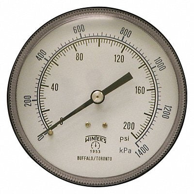 WINTERS P1S566 K4530 Pressure Gauge 3-1/2 Dial Size Black
