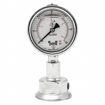 WINTERS PSQ15803 Pressure Gauge 2-1/2 Dial Size Silver