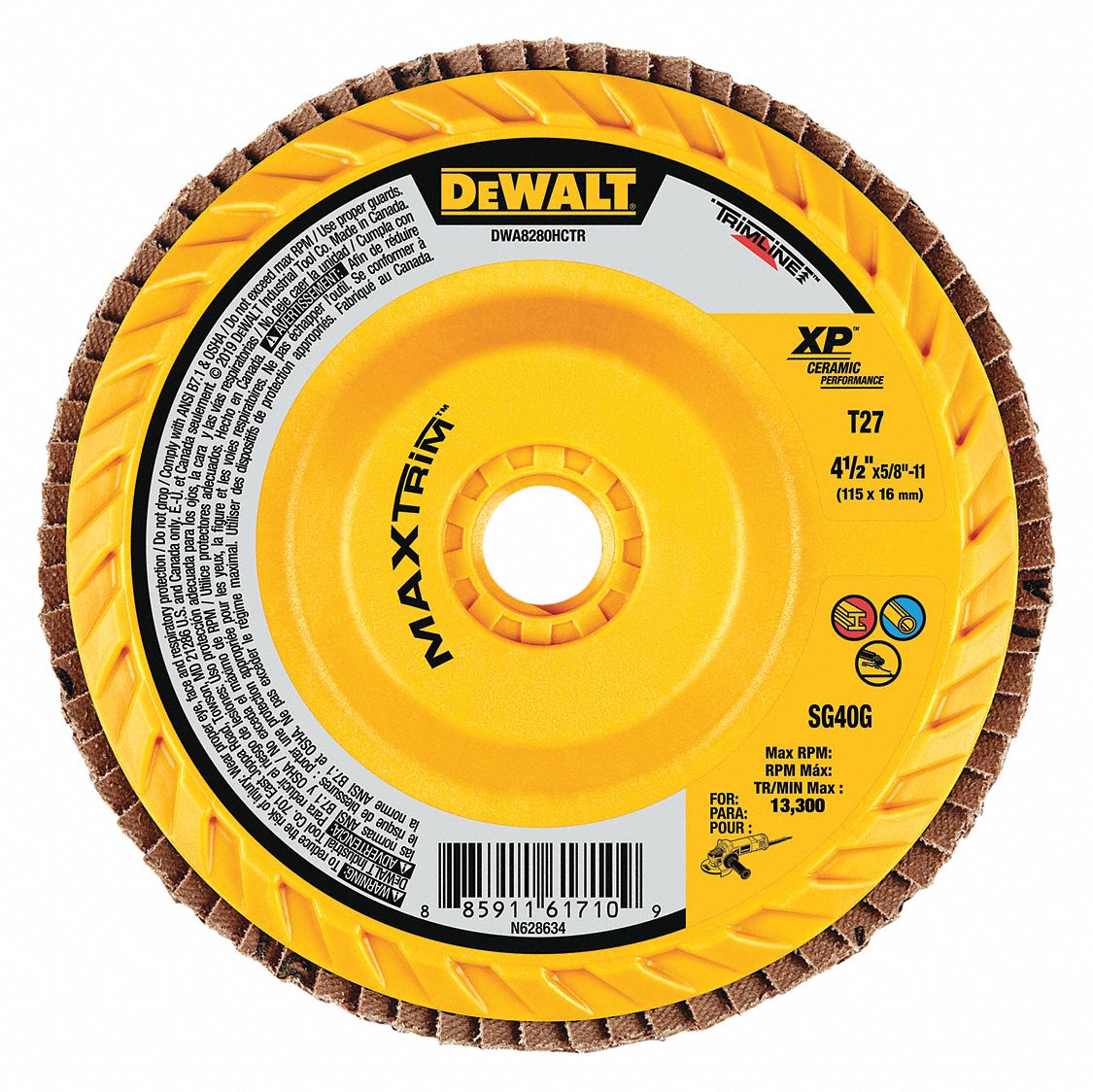 DEWALT DWA8280HCTR Fiber Disc 4 1/2 in Dia 5/8in Arbor