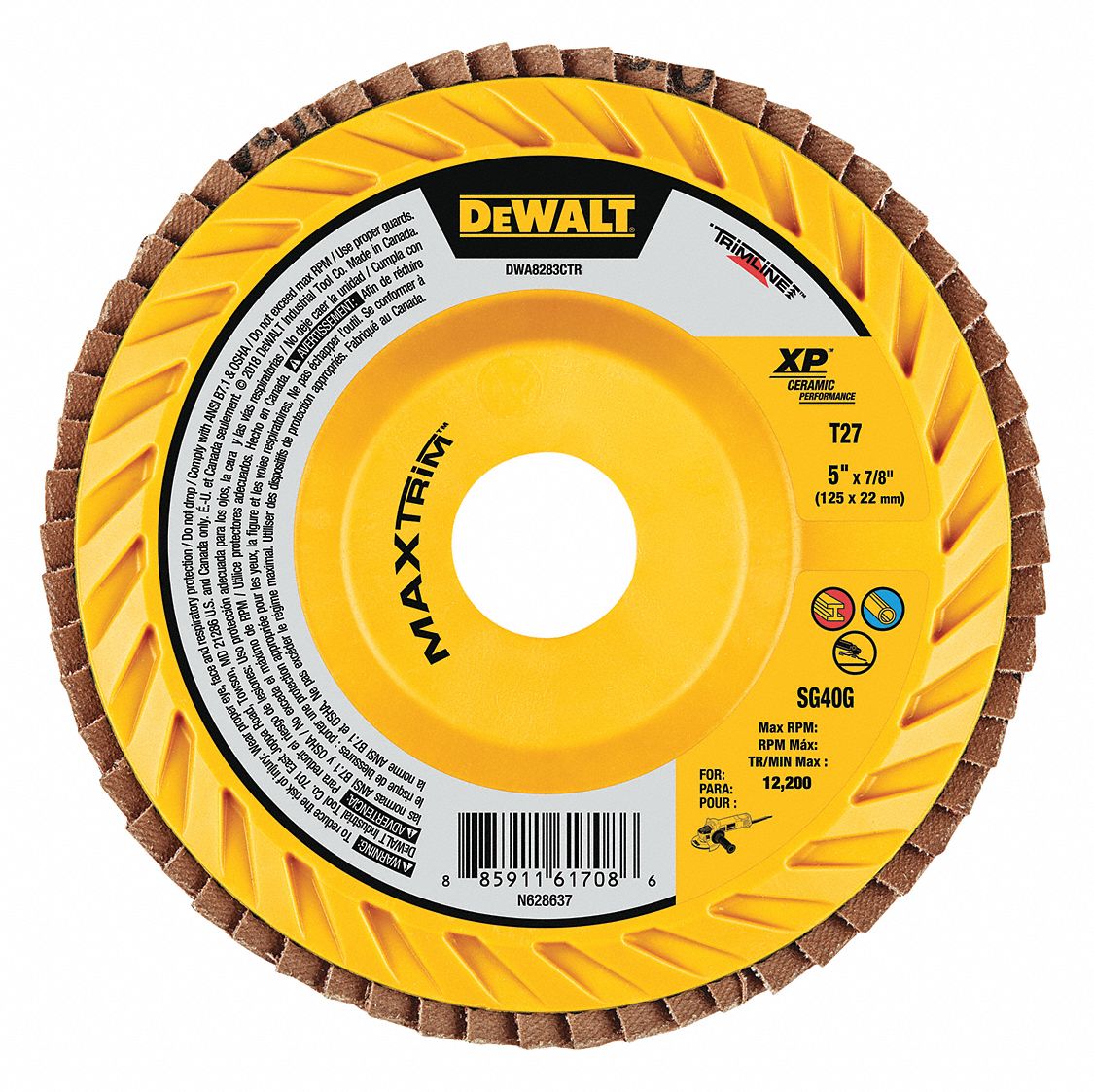 DEWALT DWA8283CTR Fiber Disc 5 in Dia 7/8in Arbor 40 Grit