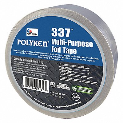 POLYKEN 337 Foil Tape 2 13/16 x 50 1/4 yd Aluminum