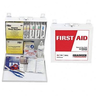 GRAINGER 54622 First Aid Kit w/House 195pcs 3x10 WHT
