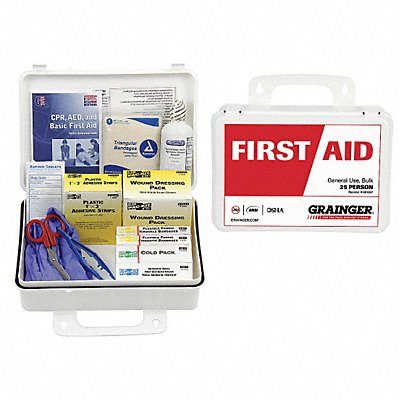 GRAINGER 54624 First Aid Kit w/House 138pcs 3x10 WHT