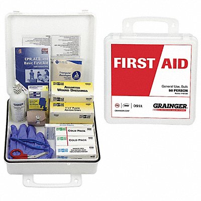 GRAINGER 54625 First Aid Kit w/House 195pcs 3x10 WHT