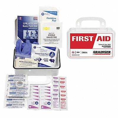 GRAINGER 54630 First Aid Kit w/House 68pcs 3x5 WHT