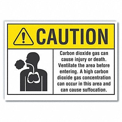 LYLE LCU30092RD5x35 Carbon Dioxide Caution Reflective Label 3.5x5in