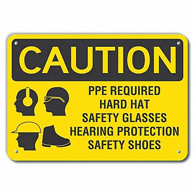 LYLE LCU30188RA14x10 Reflective Ppe Caution Sign 10x14in Aluminum