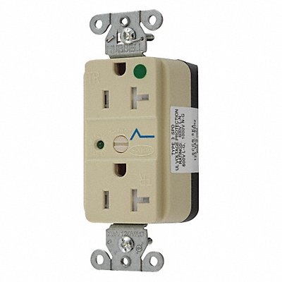 HUBBELL SNAP8362IS Receptacle Ivory 20 A 2P3W Back 1PK