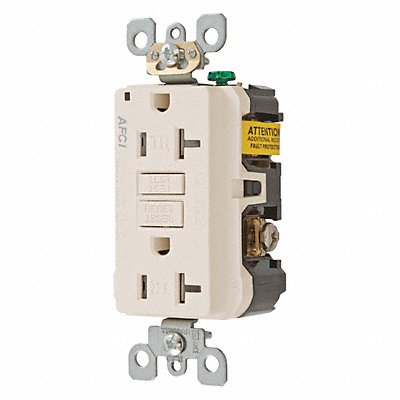 HUBBELL AFR20TRLA Receptacle Light Almond 20 A GFCI 2P3W Bk Sd 1PK