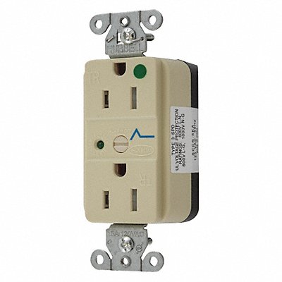 HUBBELL SNAP8262IS Receptacle Ivory 15 A 2P3W Back 1PK