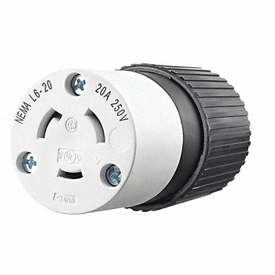 GRAINGER 70620NC Locking Connector Strt 20 A Black White Nyl L6-20R