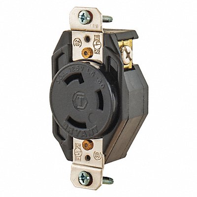 GRAINGER 70530FR Locking Receptacle Black 125VAC 2 HP 30A