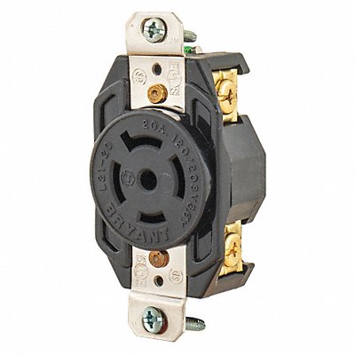 GRAINGER 72120FR Locking Receptacle Black 120/208VAC 20A