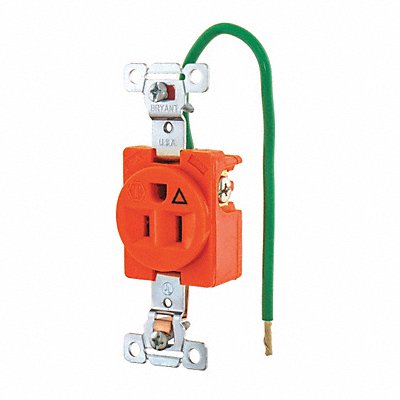 GRAINGER 5261IG Receptacle Orng 15A Nylon 0.5 HP 3 Wires