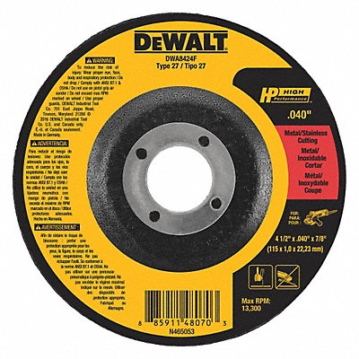 DEWALT DWA8424F Depressed Centre Cut Off Wheel 7/8 CN Unthreaded Hole