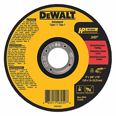 DEWALT DWA8063F Abrasive Cut Off Wheel 7/8 Connect. A60T