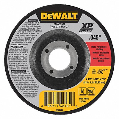 DEWALT DWA8957F Depressed Centre Cut Off Wheel 7/8 CN Unthreaded Hole