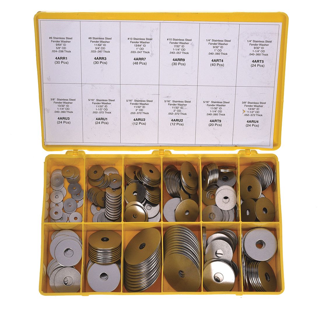 GRAINGER Z0490SS Wshr Assrt Plain Stainless Steel 318PK