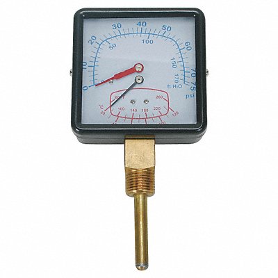 GRAINGER 4CFC8 Boiler Gauge Square 0-75 PSI 60 to 260 F