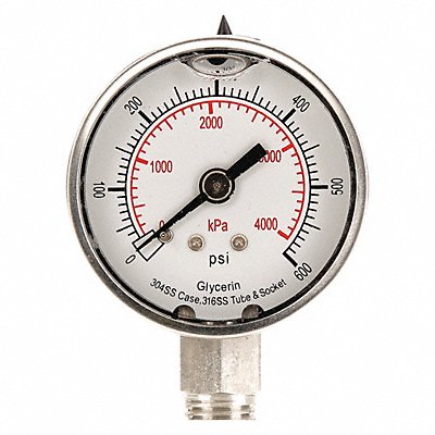 GRAINGER 4CFG4 D1359 Pressure Gauge Liquid Filled 2 In